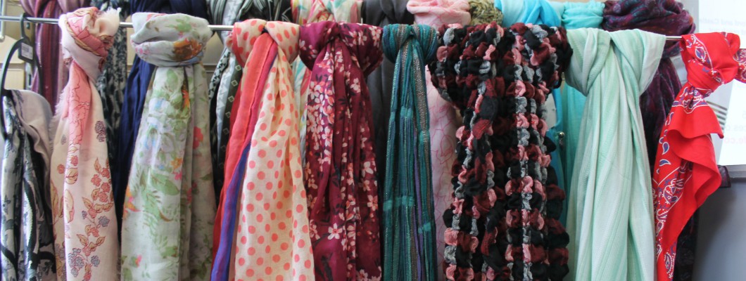 a rail of scarves