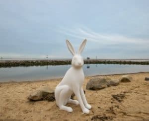 Hare sculpture on the beach