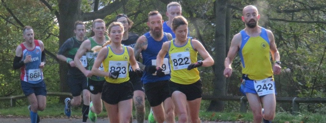 A group of runners on the route