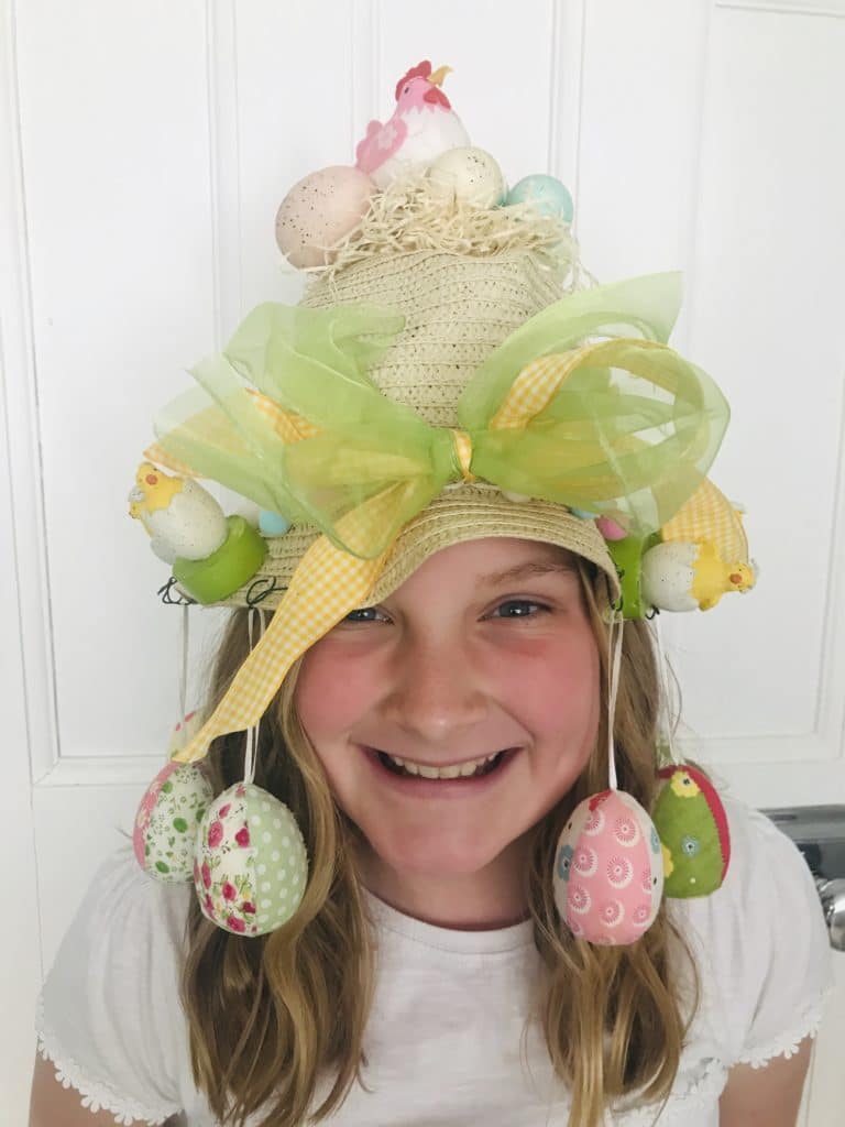 Molly showing off her Easter Bonnet she made for the competition