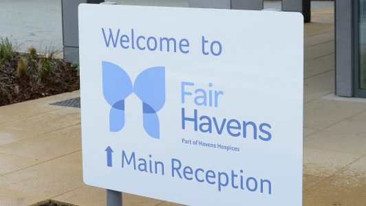 'Welcome to Fair Havens' reception sign