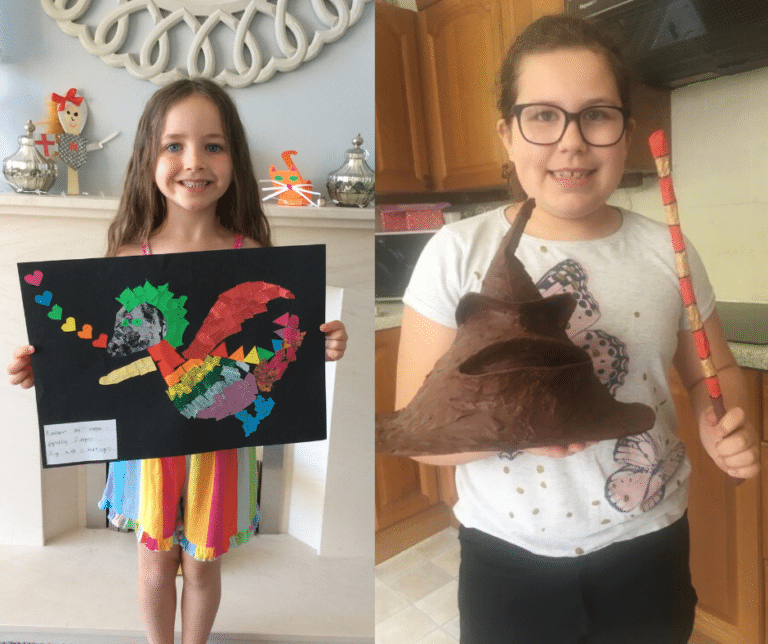 Ava and Isla with their artwork