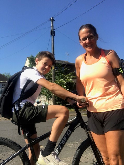 Claire Chilvers and her son training for her Half Marathon