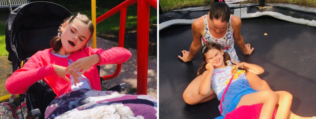 Ava on the trampoline with her mum