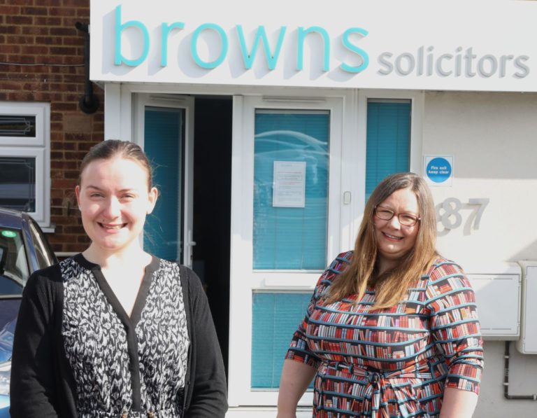 Jess and Jane from Browns Solicitors outside their office