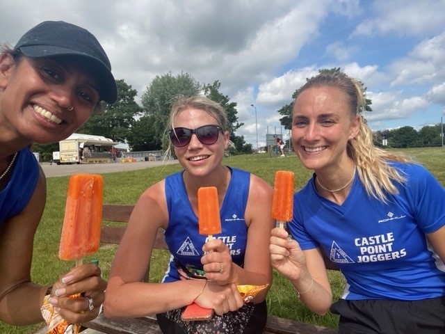Three Members of the Castle Point Jogging Club enjoying an ice lolly after their Half Marathon