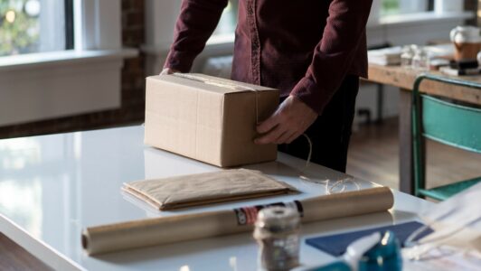 Person packing up a box