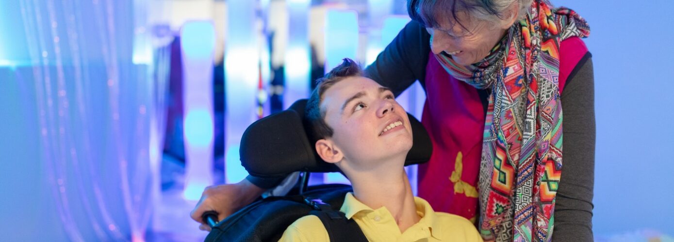 Ryan And Mum Maja in the sensory room at the hospice