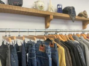 Menswear rail and display in the new Leigh Road Shop 