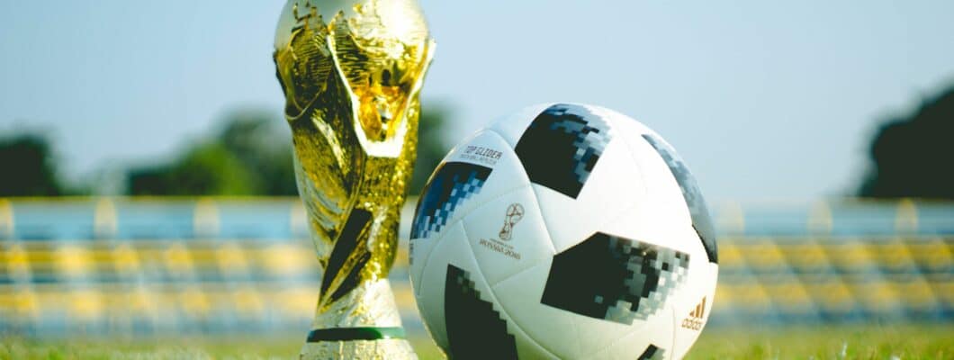 World cup trophy and football