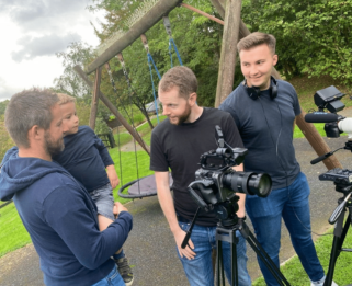 two camera men and a family at Little Havens - behind the scenes shot