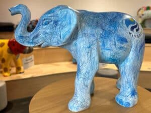 A baby elephant sculpture decorated by Kingsdown School