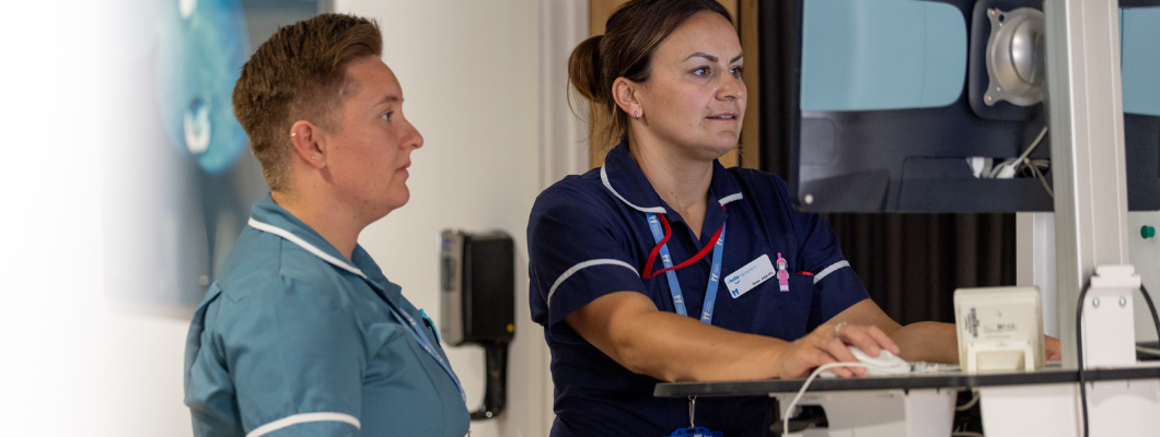 Nurse and nursing assistant using equipment