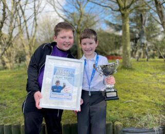 George and brother Oliver at Little Havens celebrating Georges fundraising.