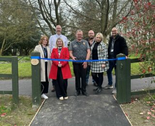 Representatives from Morrisons Canvey Island and Havens Hospices unveiling new paths at Little Havens
