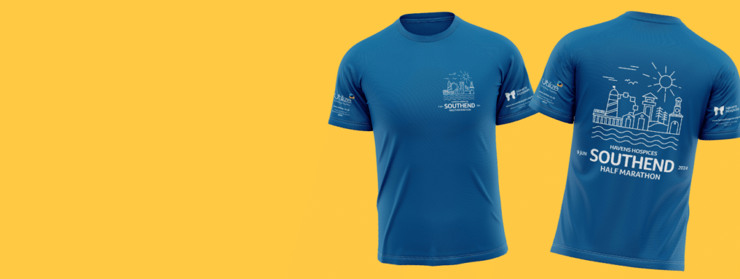 Front and back of blue southend half marathon top