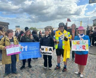 Simon after crossing the finish line in Leigh-On-Sea