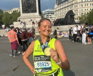 Taylor with her medal after the London marathon