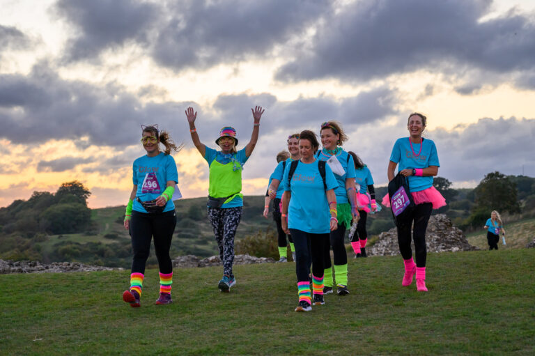 A group wearing bright clothes at Hadleigh Castle on the 10k route.