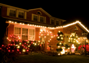 House decorated in christmas lights