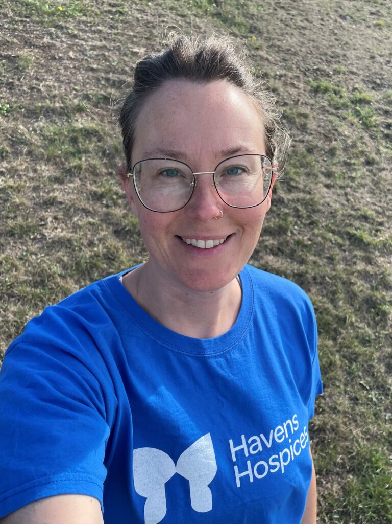 Katy on a walk in a Havens Hospice t-shirt.