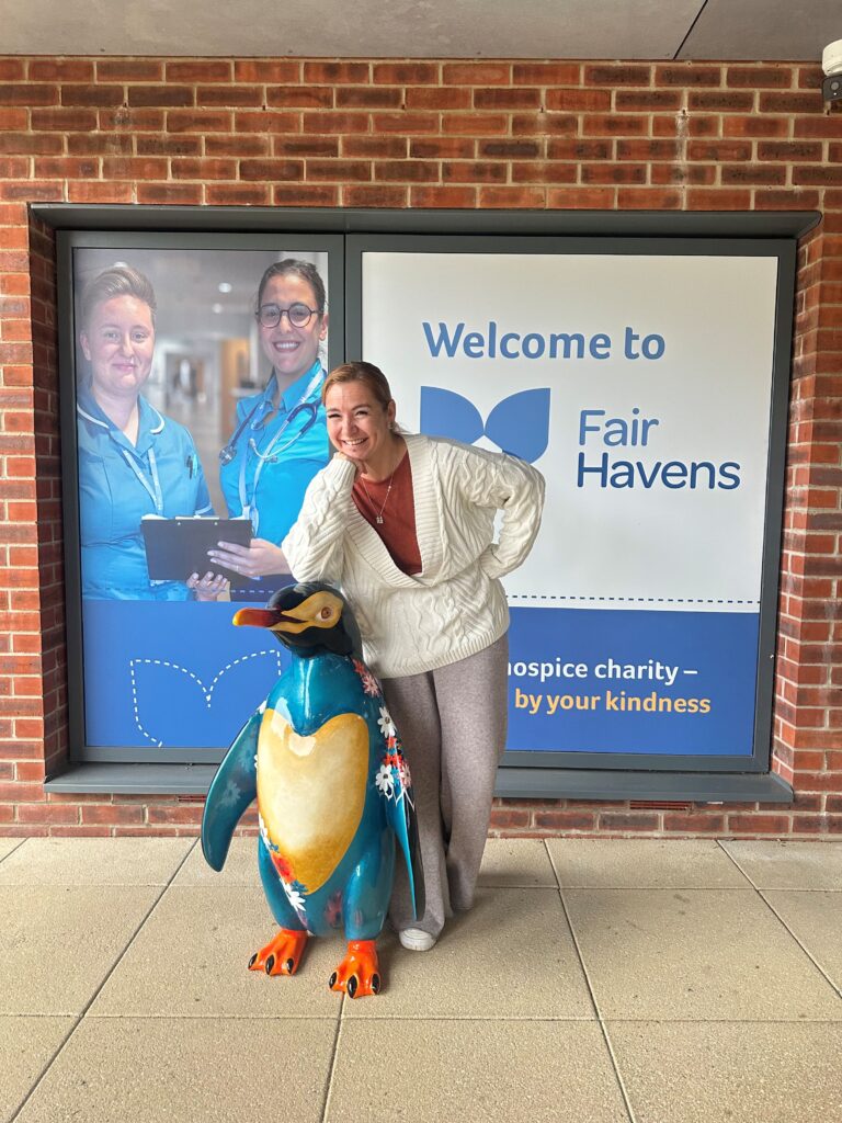 Raffle winner Tanya with Daisy outside Fair Havens.