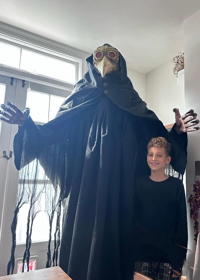 Dexter with a Halloween decoration.