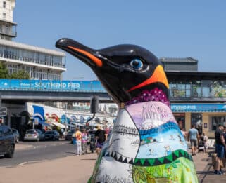 Penguin sculpture outside Adventure Island