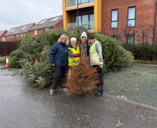 Four ladies standing around Christmas tree
